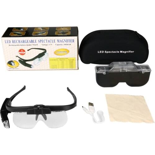 4.5X Magnifying Headset with LED Light Magnifying Glass Head Mounted Jewelry Loupe Magnifier with Multiple Lens 2 LED Lights