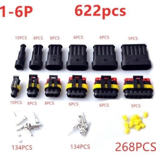 622pcs HID Waterproof Connectors 1/2/3/4/5/6 Pin 43 Sets Car Electrical Wire Connector Plug Truck Harness 300V 12A