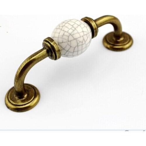 96mm Crack Ceramic Kitchen Cabinet Pulls Bronze Dresser Handles Antique brass Drawer Wardrobe furniture Handles Pulls Knobs TC53