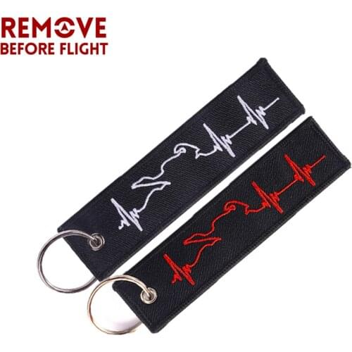 Remove Before Flight Biker Heartbeat Keychain Luggage Tag portachiavi Embroidery Key Ring chaveiro for Motorcycle Key Chains 2PC