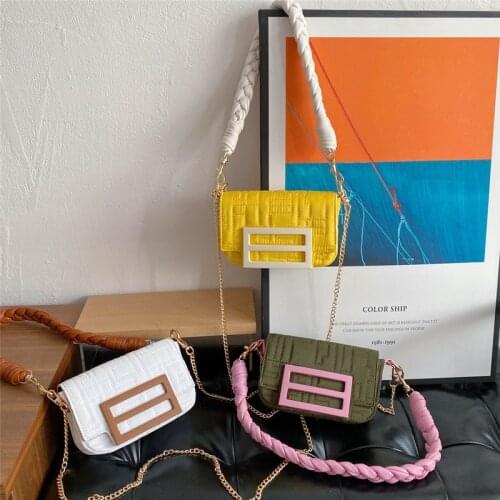 Brand Designer Weave Handle Shoulder Bags for Women Cute Mini Ladies Crossbody Bag Metal Chains Fashion Female Purses Handbag