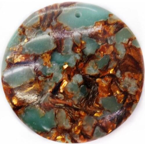 1Pcs 40x8mm Wholesale Bronze And Blue Sea Sediment Jasper & Pyrite Round Pendant Bead DIY Jewelry Accessories S972