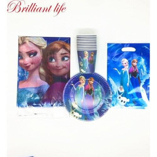 Disney Frozen Elsa&Anna Theme 31pcs Child Birthday Party Supplies Cartoon Paper Cup+Plate+Tablecloth+Gift Bag Decoration Supply