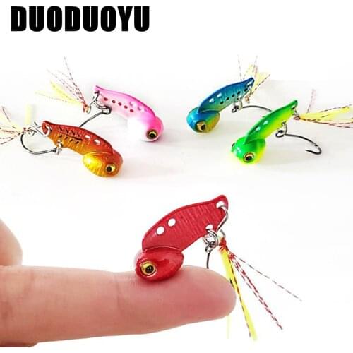 DUODUOYU 5PCS/LOT Metal Mini VIB With Rainbow Feather Fishing Lure 3g/6g Vibration Spinner Sinking Bait Fishing Tackle