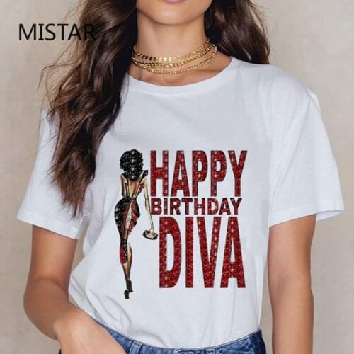 Happy Birthday DIVA graphic tees women Printed Letter Harajuku t-Shirt Vogue t shirt women Fashion white tops aesthetic clothes