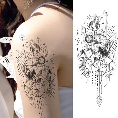 Geometric Star Montain Temporary Tattoo Stickers For Men Planets Women Arm Waterproof Fake Tattoos Wrist Art Sticker