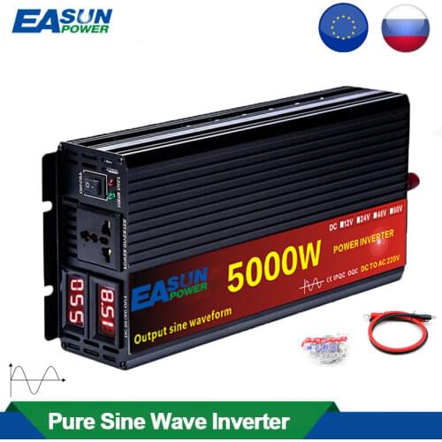Pure Sine Wave Power Inverter 2000W 3000W 4000W 12V 24V 220V Voltage Transformer DC 12V to AC 230V Converter With 2 LED Display