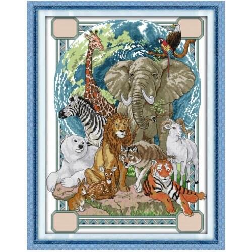 Joy Sunday 11CT 14CT Furniture Sewing Handmade DIY Embroidery Cross Stitch, Elephant Tiger Lion Parrot Animal Prints