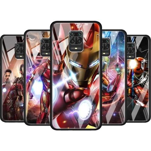 Iron Man Cool Marvel for Xiaomi Redmi Note 10 Pro Max 10S 9T 9S 9 8T 8 7 Pro 5G Luxury Tempered Glass Phone Case Cover