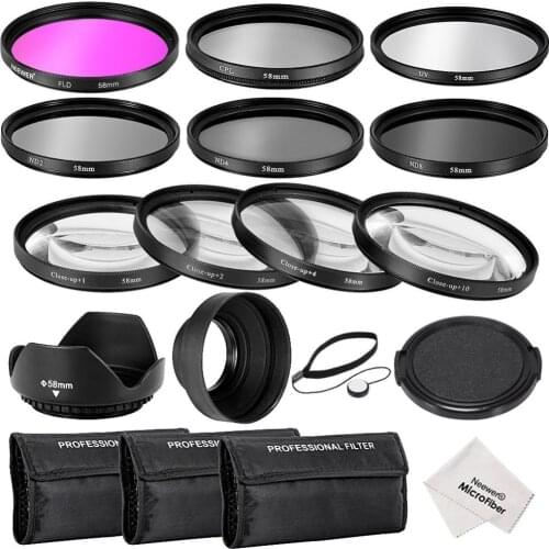 Neewer 58MM Complete Lens Filter Accessory Kit:58MM Filters(UV/CPL/FLD)+Close-up Filters(+1+2+4+10)+ND Filters(ND2/ND4/ND8)+Len