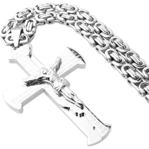 Jesus Crucifixion Cross Necklace For Men Women 6mm wide Gold Color Stainless Steel Byzantine Chain Crucifix Pendant Jewelry