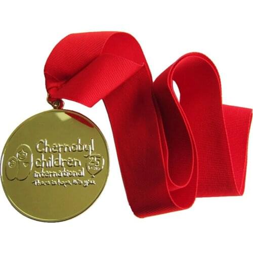 Manufacturer custom round gold medal with ribbon home delivery k20027