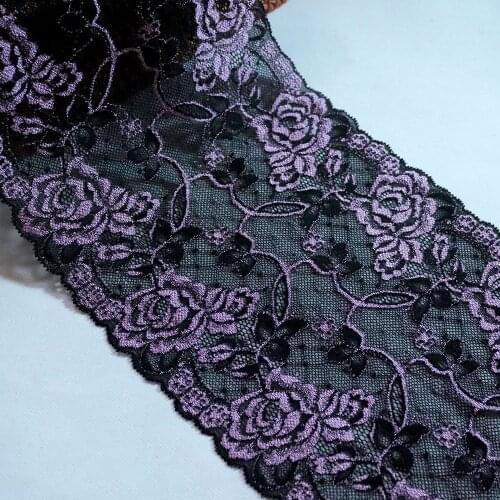 2Yards 19.4 CM Wide Purple Flowers Stretch Elastic Lace Trim Black For Bra Lingerie Sewing Underwear Fabric Accessories Handmade