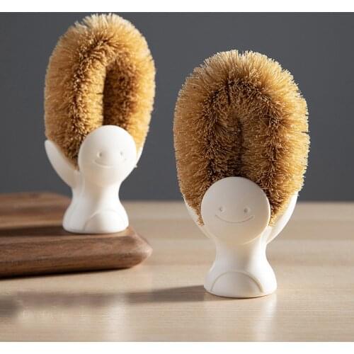 Kitchen Cleaning Brush Dish Brush with Smile Handle Household Coconut Oil Cleaning Brush