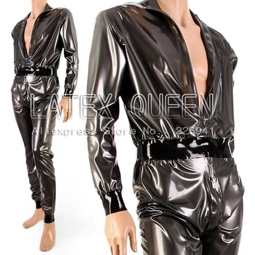 Men latex coat fashion jackets catsuit