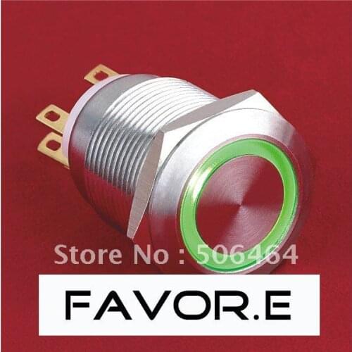 * Stainless steel 19mm IP65 5A/250VAC ring illuminated 1NO 1NC Latching LED metal Push Button light Switch Flat round