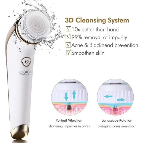 OKACHI GLIYA Silicone Electric Facial Cleansing Brush Makeup Blackheads Removal & Exfoliation Induction Drying System Waterproof