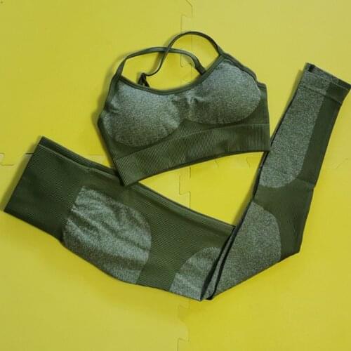 Olive Green New Color Impact Seamless Yoga Sets Energy Yoga Leggings Sports Bra Gym Clothing Workout Set