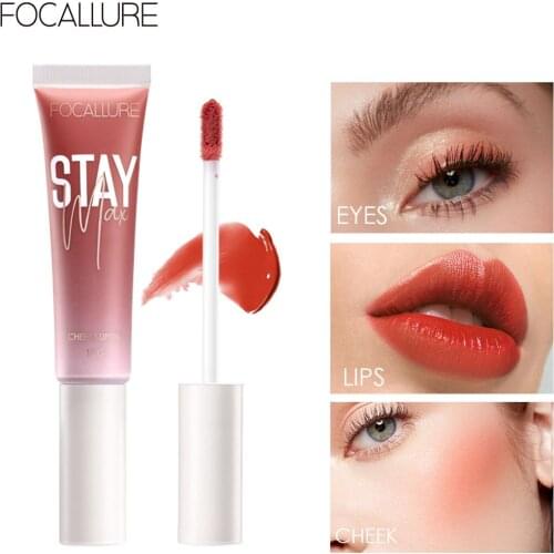 FOCALLURE Wholesale Lip Gloss Cosmetics Moisturizing Lip Cheek Dual-use 7 Colors Waterproof Lip Tint Blusher Makeup
