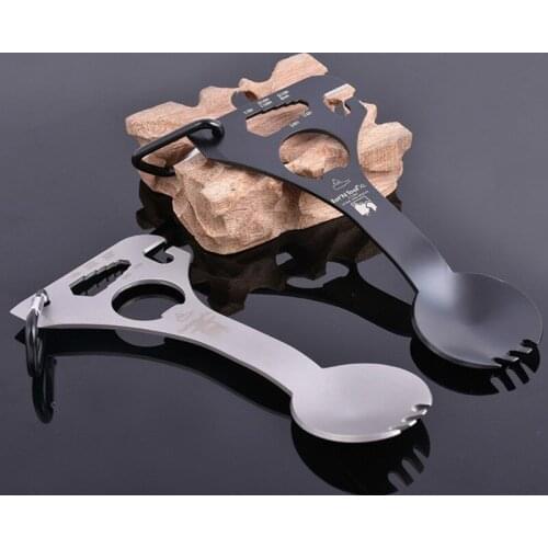 Outdoor EDC Small Tools Camping Tableware Multifunctional Stainless Steel Spoon Fork Bottle Opener Send Mountaineering Buckle