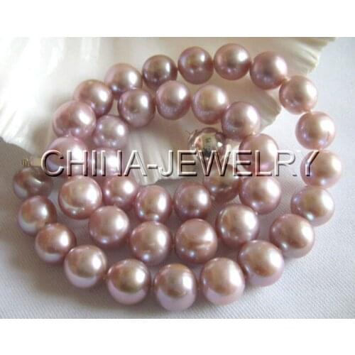 P1063 - AAA 17" 11-12mm natural purple round freshwater pearl necklace - 925 s
