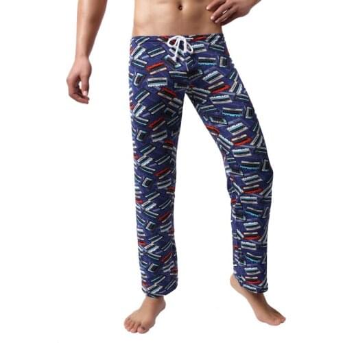 Men sleepwear Bottom Spring Summer Autumn Winter Man Simulation Silk Pajamas male Lingerie Print Long Sleep Pants men