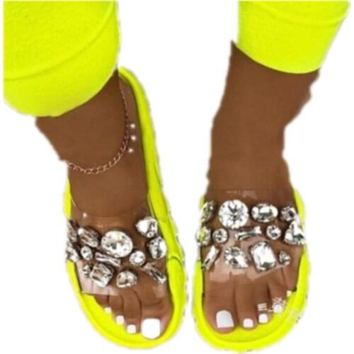 Spring/summer Women 2020 Thick Bottom Rhinestone Transparent Slippers Large Size Diamond Fashion Web Star Non-slip Beach Sandals
