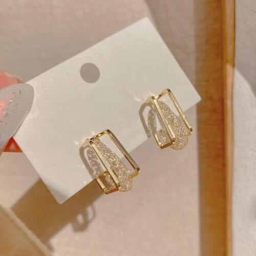 Simple Stylish Women Earrings Korean Geometry Metal Gold Earrings For Women Crystal Zircon Earrings Fashion Jewelry 2021