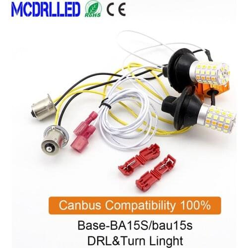 Mcdrlled 2PCS PY21W P21W LED Dual Color LED Headlight BA15S 1056 1156 White Yellow Red LED Brake Light Daytime Running Lamp