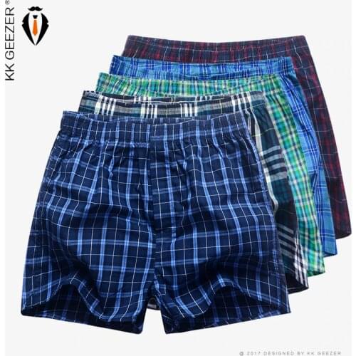 5 Pcs/Packag Mens Underpants Boxers Plaid Shorts 100% Cotton Fashion Underwear Soft Boxer Male Panties Comfortable Breathable