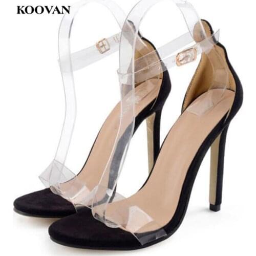 Koovan Women Sandals 2018 New Womens Shoes Transparent Film Sandals With High-heel Definition Fashion Shoes Large Size 43