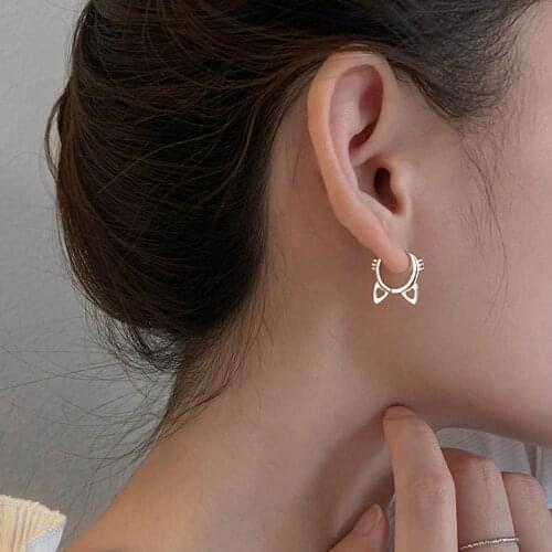 925 Sterling Silver Earring Fashion Cute Hollow Cat Ear Ring Rose Ear Buckle Temperament Trend Woman Girl Ear Jewelry