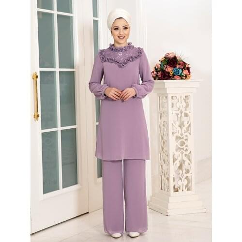 Women Muslim Suit Elite High Quality Luxury Stylish Islamic Combination Tulle Applique Made in Turkey Hijab Clothing Eid Mubarek