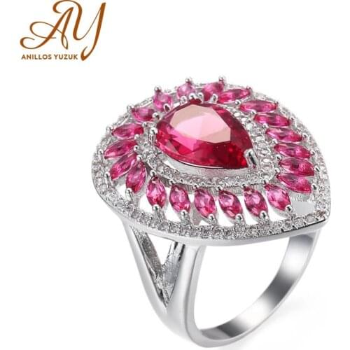 Anillos Yuzuk Charm Female Big Created Ruby Red Ring Vintage 925 Sterling Silver Engagement Ring Oval Wedding Rings For Women