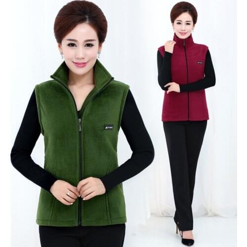 Mother Solid Casual Vest Tops Middle-aged Womens Polar Fleece Waistcoat Jacket Large Size Loose Stand Collar Sleeveless Outwear