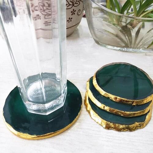1pcs Crystal coaster Natural Green gilded edge agate Quartz cup mat Healing Reiki