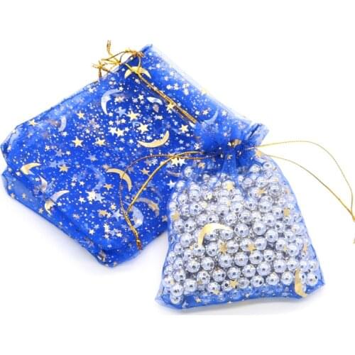 1000pcs/lot,7x9 9x12cm Drawable Organza Bags Moon Star Print Wedding Christmas Gift Bag Candy Jewelry Packaging Bags & Pouches