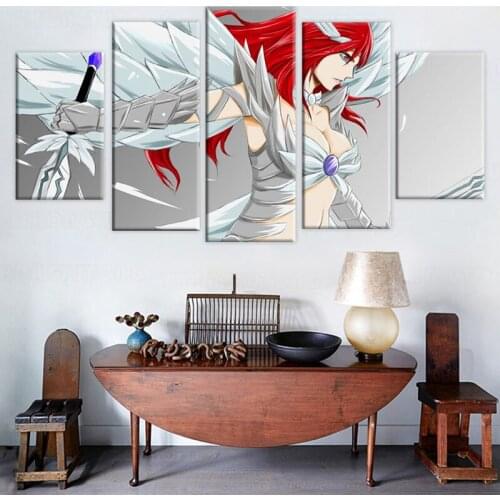 Canvas Wall Art Home Decorative 5 Pieces Fairy Tail Anime Printed Poster Modern Paintings Modern Modular Frame For Living Room
