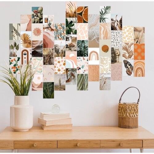 50Pcs Boho Aesthetic Pictures Wall Collage Kits Peach Teal Photo Collection Collage Room Decorations for Girl Teens and Women