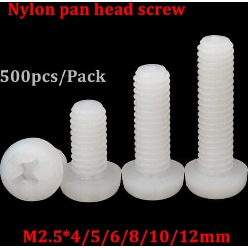 500pcs M2.5 Nylon Screw M2.5*4/5/6/8/10/12mm GB818 Nylon cross recessed Pan head screws plastic spacer phillips screw Hex Nut