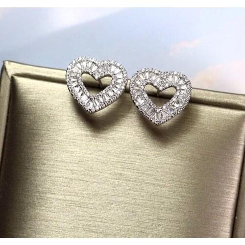 925 Sterling Silver Diamonds Wedding Stud Earring Women Christmas Romantic Heart Fine Jewelry Earrings Wedding Engagement Gift