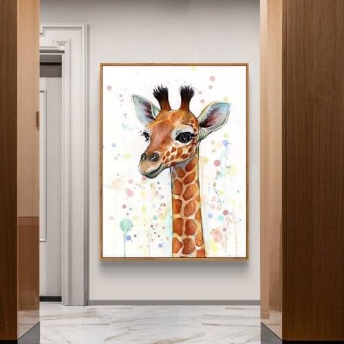 Abstract Animal Wall Art Canvas Painting Cartoon Giraffe Posters and Prints Wall Art Pictures for Kids Room Quadros Home Decor