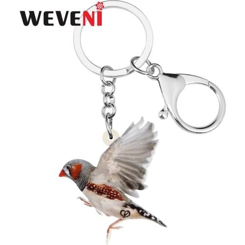 WEVENI Acrylic Flying Grass Finch Keychains Big Long Bird Animal Keyring Jewelry For Women Men Girl Classic Gift Bag Accessories