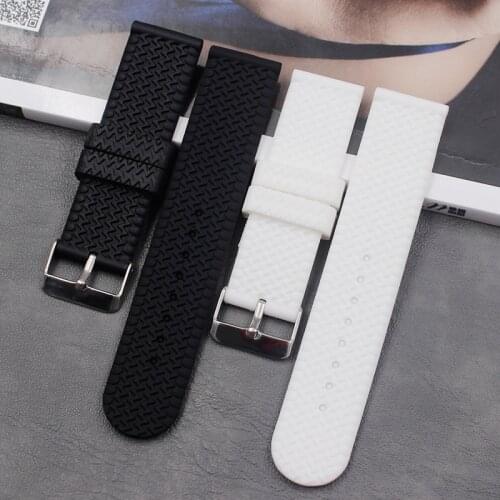Watch accessories mens silicone strap 24mm pin buckle ladies soft sports casual sweat-proof rubber strap buckle