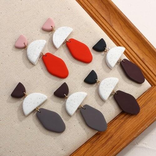 AMORCOME Winter Collection Splicing Colorful Soft Polymer Clay Earrings Women Girls Fashion Geometric Pendant Earrings Pendiente