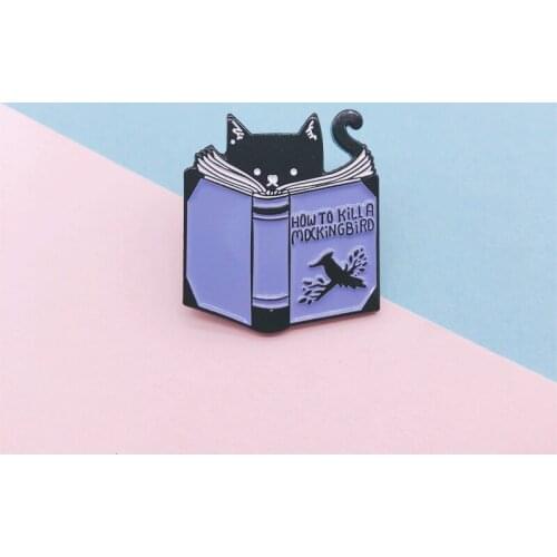 Cartoon Fun Animal Cat Dog Blue Books Learning Reading Enamel Brooch Alloy Badge Denim Clothes Bag Pin Cute Jewelry Gift For Kid