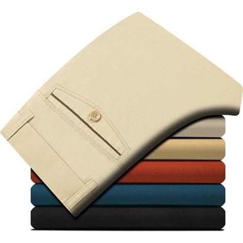 2018 Autumn Men Cotton Slim Casual Business Pants Regular Straight Pants Men Fashion Big Size Casual Trousers Mens Office Pants