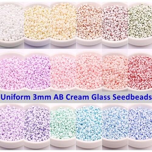 Uniform 3mm AB Cream Colors Glass Seedbeads 8/0 Czech Round Spacer Rice Beads Charm For DIY Jewelry Making Garments Accessories