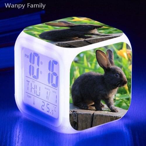 Cute Rabbit Alarm Clock 7 Color Changing LED Glowing Digital Clock Kids Gift Multifunction Desktop Electronic Watches Clock