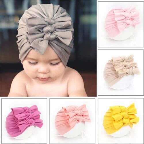 16 Colors Baby Head Hat Autumn Winter Models Foreign Trade Folding Pleated Bowknot Bowknot Baby Knitted Cloth Hat